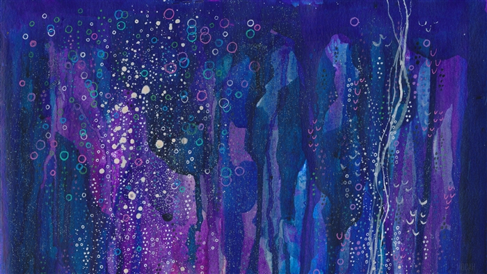 Abstract watercolor painting with circles and lines