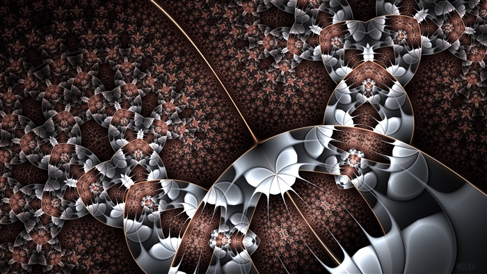 Fractal art with dark brown and metallic elements