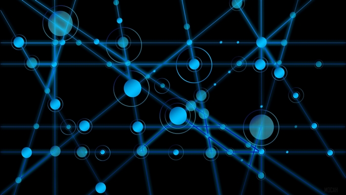 Abstract blue network of circles and lines 4K