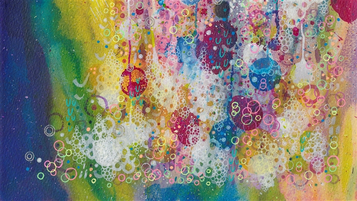 Abstract watercolor painting with circles and spots