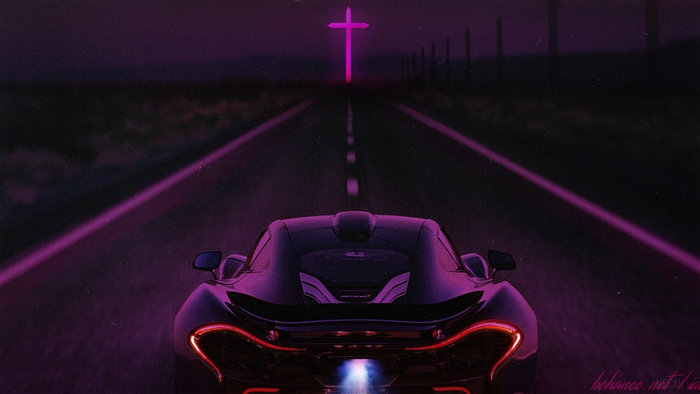 McLaren P1 on a Neon Road to a Cross 4K