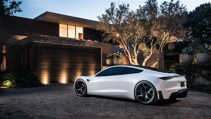 White Tesla Roadster 2018 4K