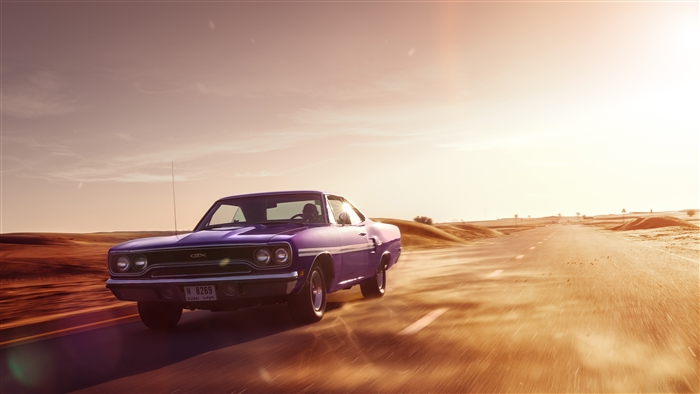 1970 Plymouth GTX driving on desert road 4K