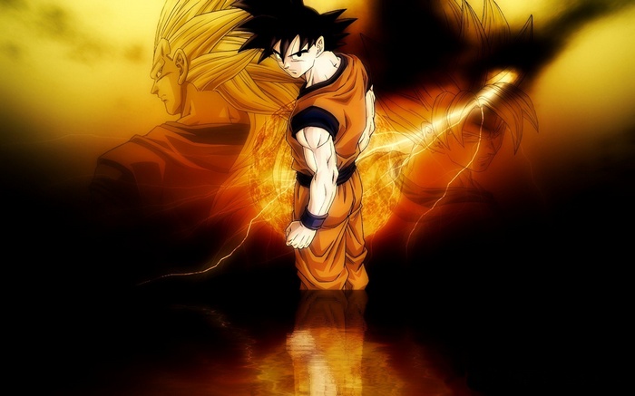 Goku from Dragon Ball with Vegeta silhouette