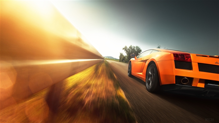 Orange Lamborghini Gallardo on a road, 4K