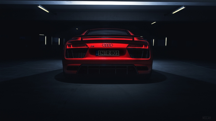 Red Audi R8 V10 Plus 2018 Rear View 4K