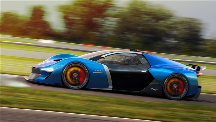 Tesla Model EXP concept car on a racetrack