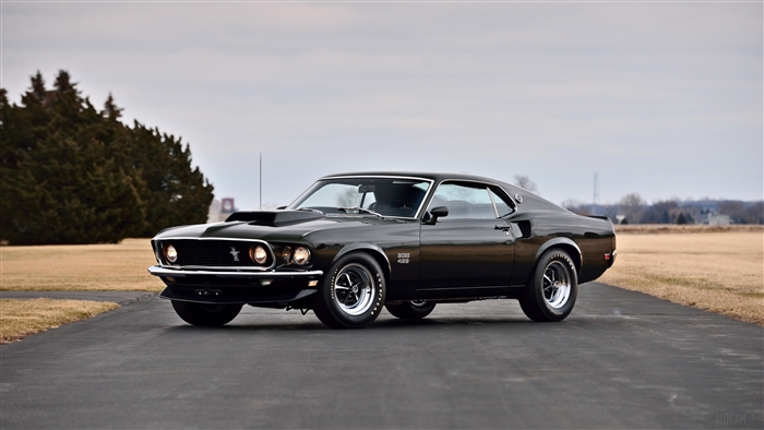 Black Ford Mustang Boss 429 Fastback Muscle Car 4K