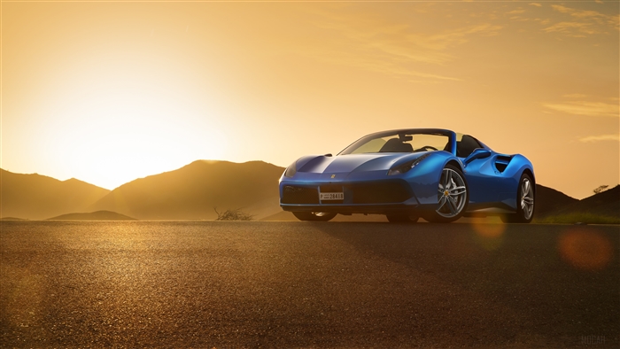 Blue Ferrari 488 Spyder 2018 4K