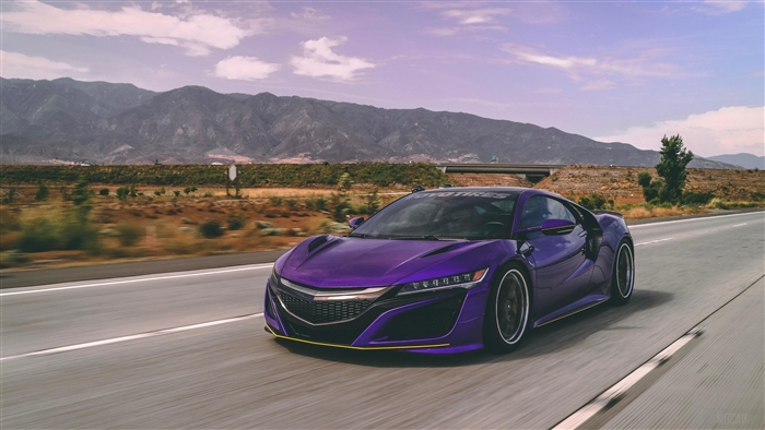 Purple Acura NSX Supercar on a Highway