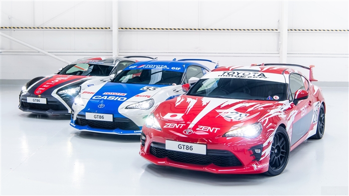 Toyota GT86 race cars in a hangar
