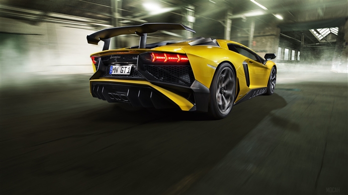 Yellow Lamborghini Aventador SV GT1 Rear 4K