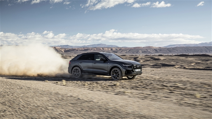 Audi Q8 driving on a dirt road