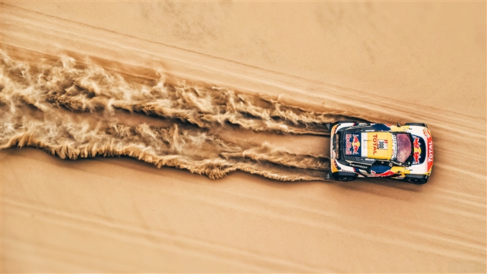 Peugeot Rally Car Driving Through Sand Dunes 4K