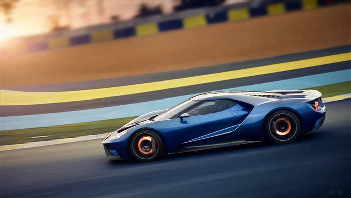Blue Ford GT 2018 on a race track 4K