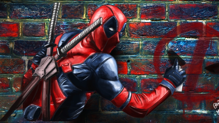 Deadpool Painting Graffiti On Brick Wall 4K