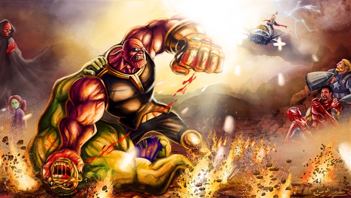 Thanos defeats Hulk in a battle