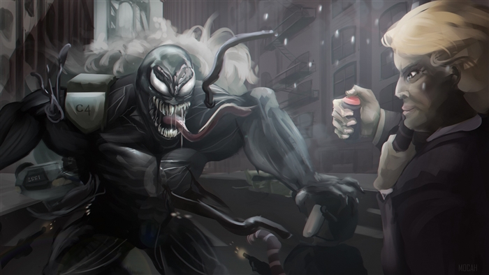 Venom with C4 and a man holding a detonator