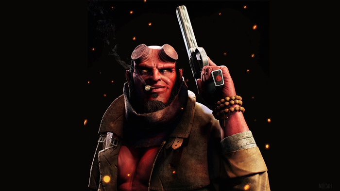 Hellboy Smoking Cigarette Holding Gun 4K