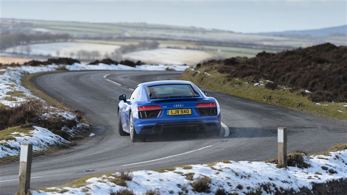 Blue Audi R8 V10 on a Winding Road 4K