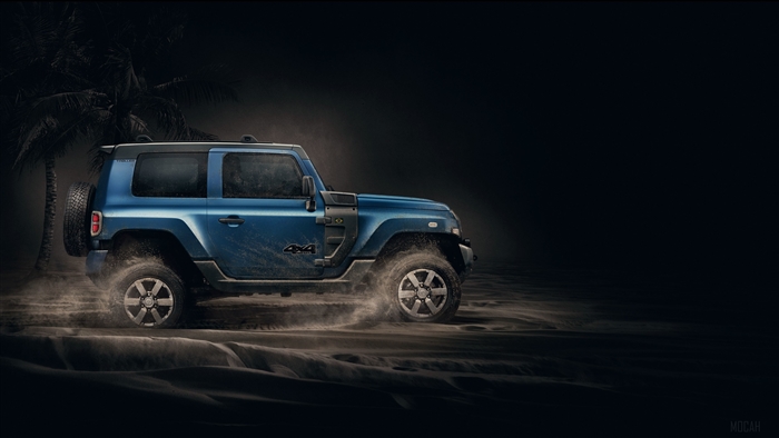 Blue Jeep Drifting in Sand 4K