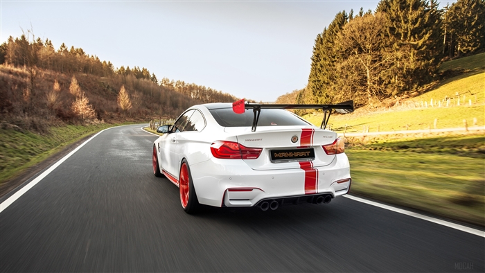 White BMW M4 Manhart Racing Car with Red Stripes