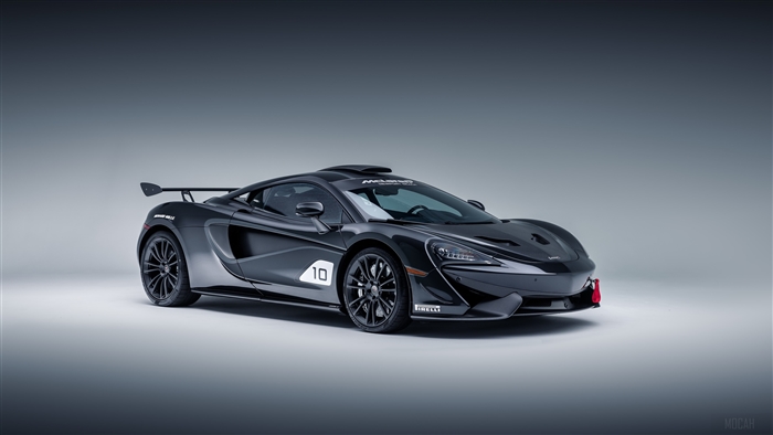 Black McLaren 570S Coupe with number 10