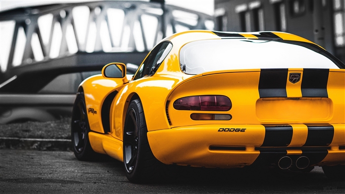 Yellow Dodge Viper with Black Stripes 4K