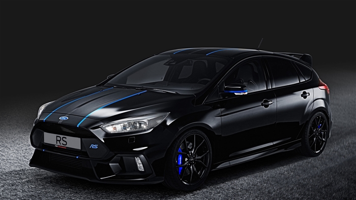 Black Ford Focus RS with Blue Stripes 4K