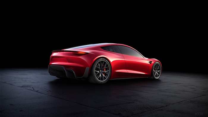 Red Tesla Roadster Rear View 4K