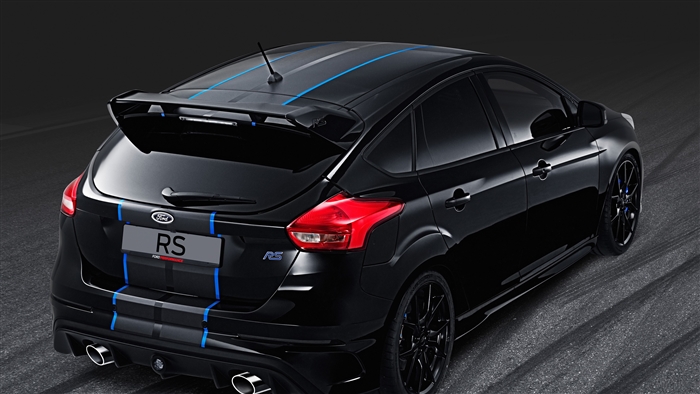 Black Ford Focus RS with Blue Stripes 4K