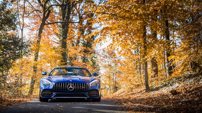 Blue Mercedes AMG GT C Roadster 2018 4K