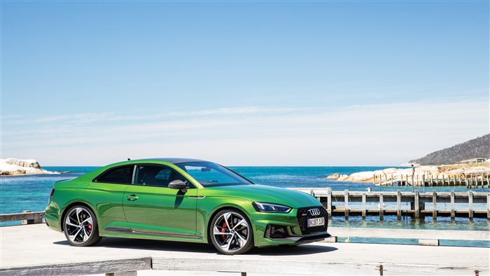 Green Audi RS5 Coupe by the Ocean