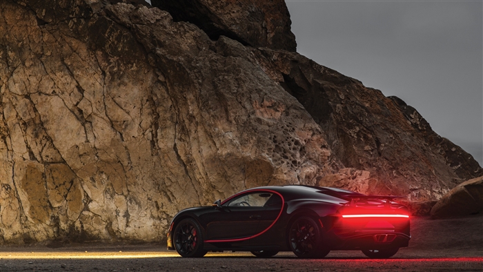 Bugatti Chiron in rocky landscape