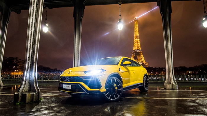 Yellow Lamborghini Urus 2018 4K with Eiffel Tower
