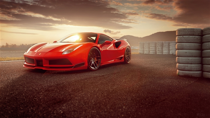 Red 2017 Ferrari 488 GTB on a race track