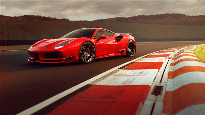 Red Ferrari 488 GTB on a race track