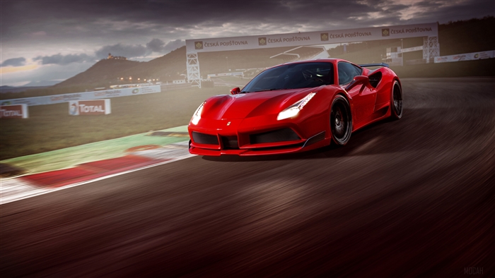 Red Novitec Rosso Ferrari 488 GTB on a race track