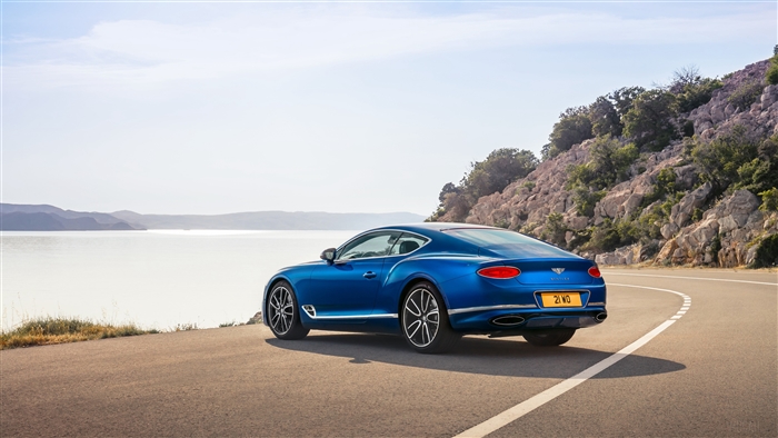 Blue Bentley Continental GT 2017 on Coastal Road 4K