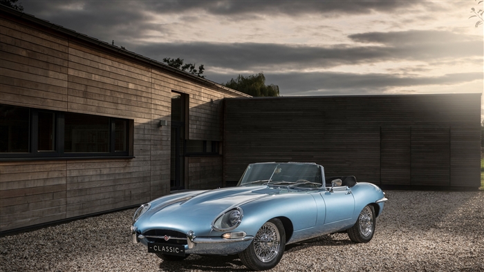 Light Blue Jaguar E-Type Convertible