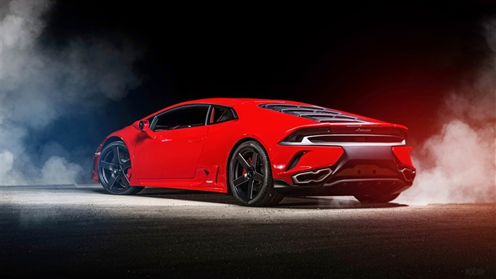 Red Lamborghini Huracan rear view 4K