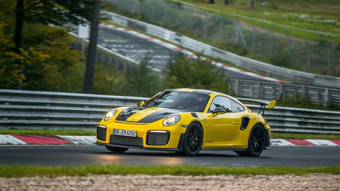 Yellow Porsche 911 GT2 RS 991 on Race Track 4K