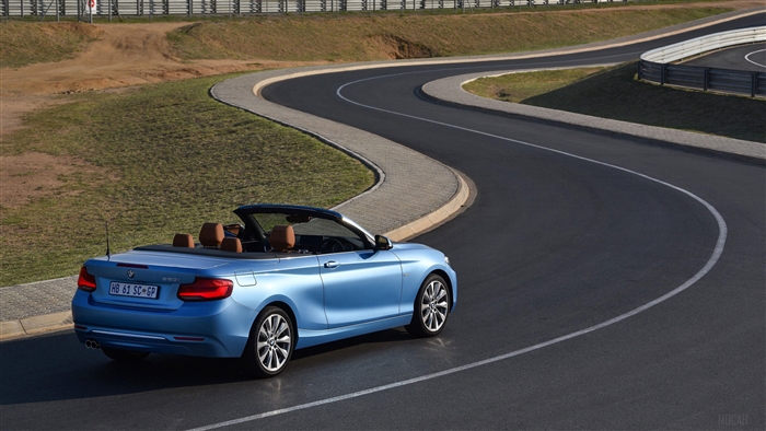 Blue BMW 220i Cabrio Luxury Line on a Race Track 4K