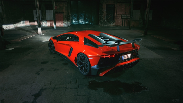 Red Lamborghini Aventador GT1 in warehouse 4K
