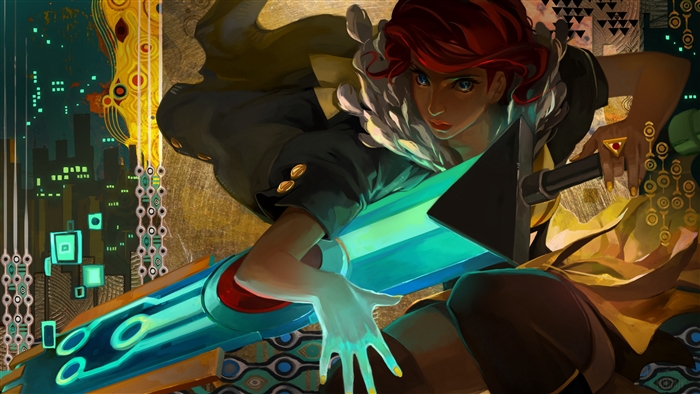 Girl with sword in futuristic city