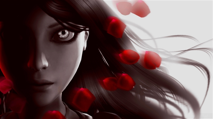 Alice Madness Returns 4K Dark Portrait with Rose Petals