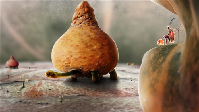 Botanicula characters and a turtle 4K
