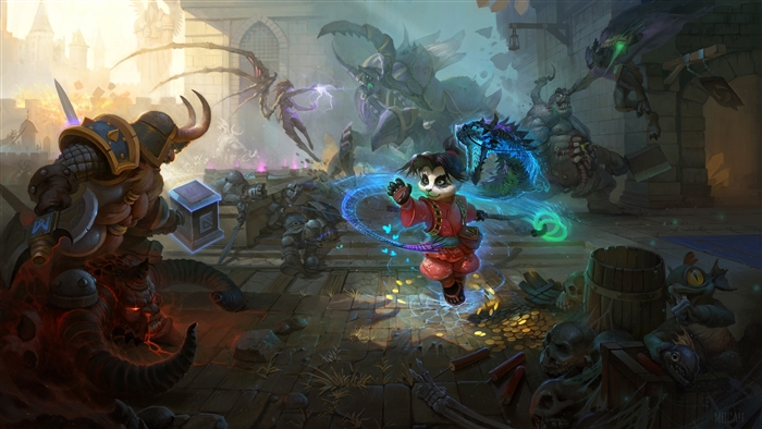 Pandaren Monk fighting demons in a city 4K