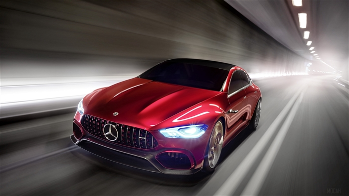 Red Mercedes-AMG GT driving in a tunnel 4K