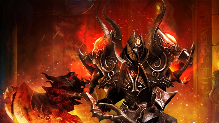 Warrior in fiery armor with a flaming axe